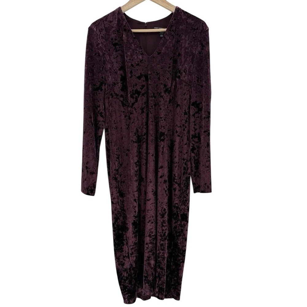 Maggie London Crushed Velvet Dark Wine Midi Dress Size 14 Whimsigoth Romantic